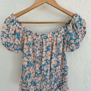 Sienna Sky Blue and Orange Floral Blouse